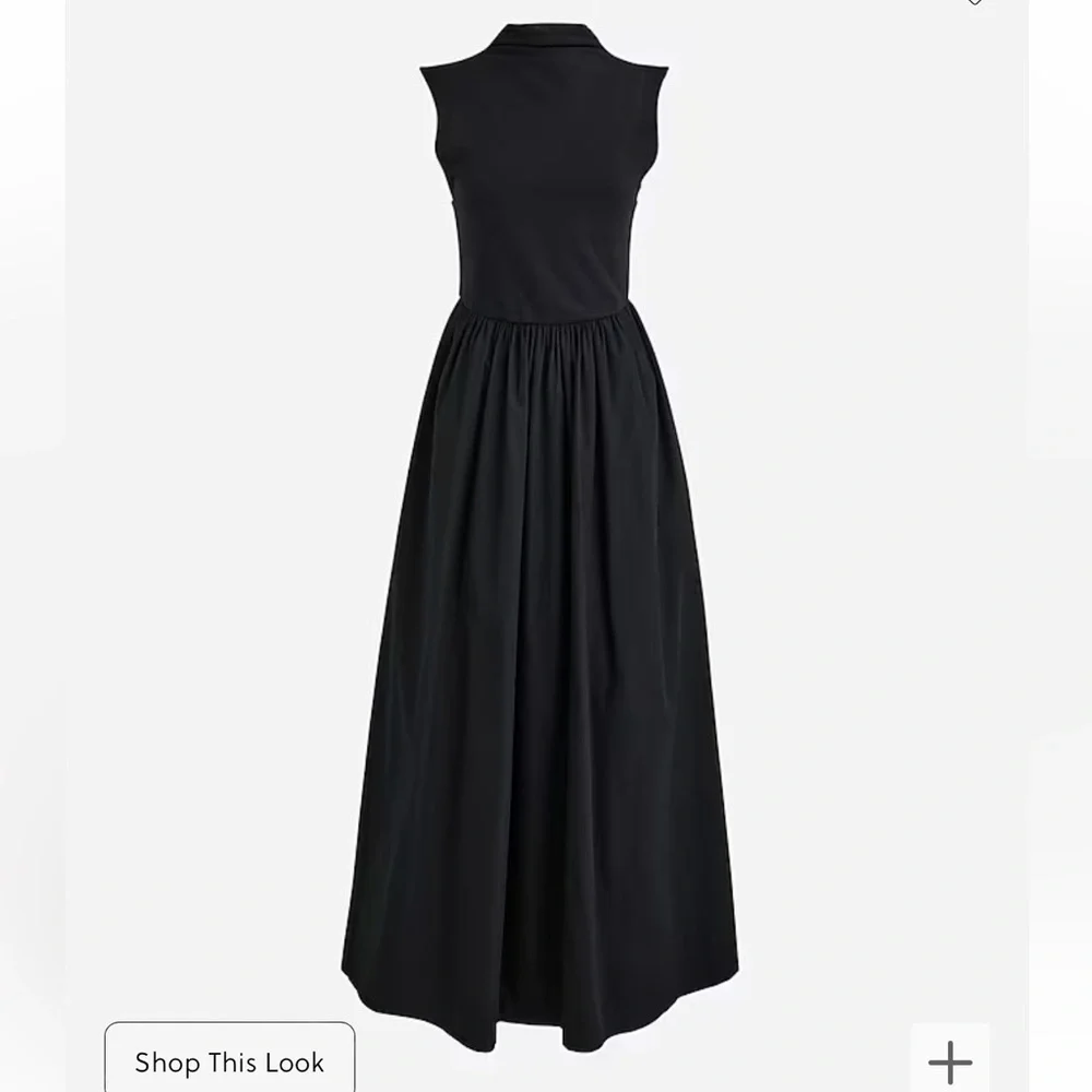 J. Crew Bestseller Mockneck Dress with Poplin Skirt Black Various BY263 - Picture 5 of 13